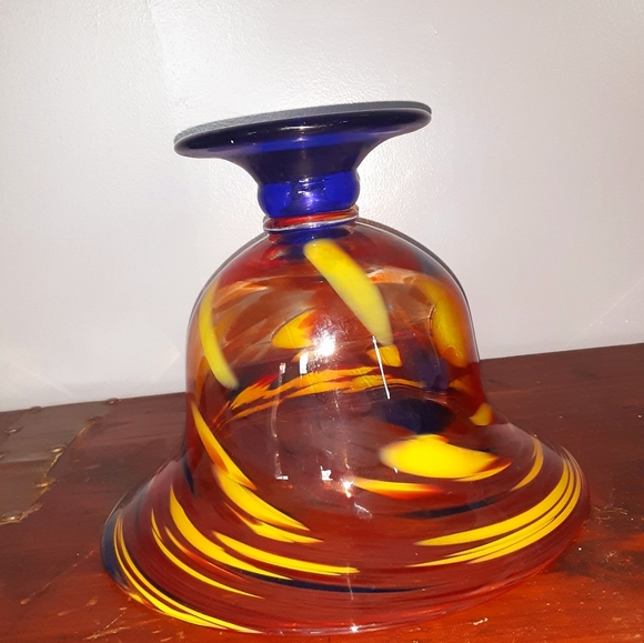 Colorful Swirl Pattern Glass Art Pedestal Bowl Decor - Picture 3 of 3